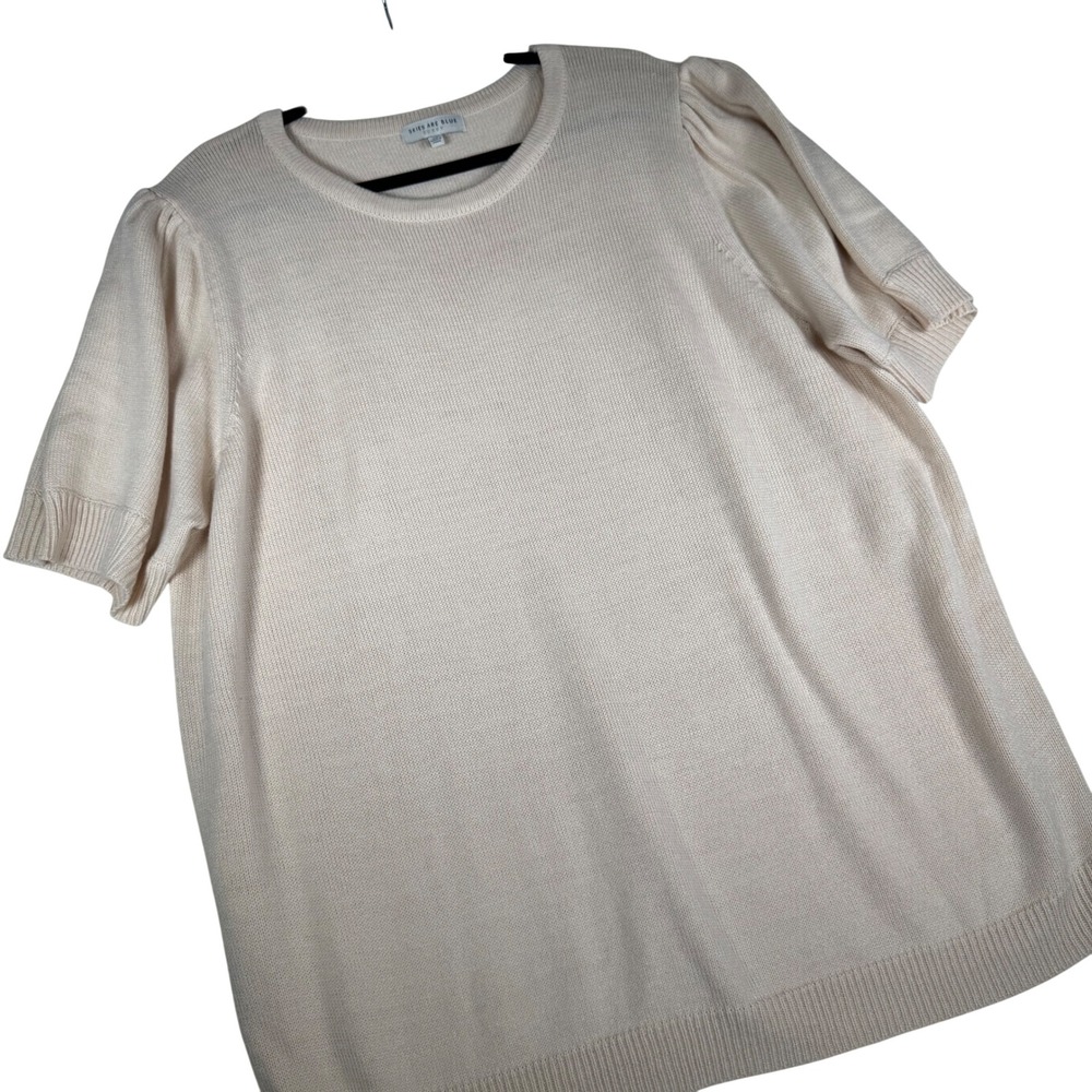 Skies Are Blue Curvy Knit Puff Sleeve Sweater Top Plus Size 3X Beige